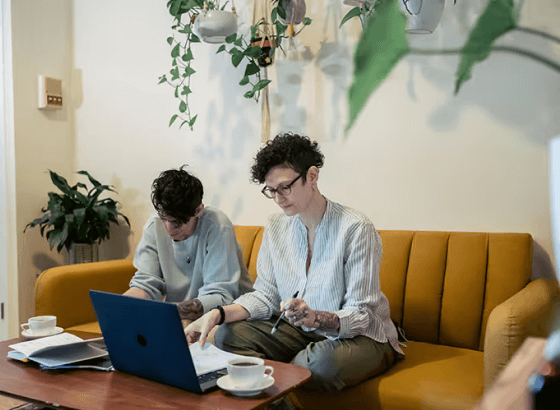 Business team reviewing finances